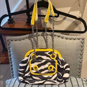 Le Sport Sac Zebra Print Chain Shoulder Bag with Yellow Accents